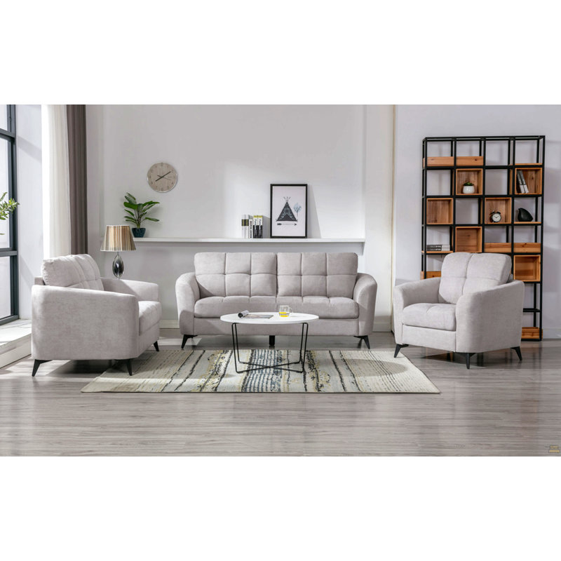 Ensemble de salon avec canapé et causeuse en tissu tissé