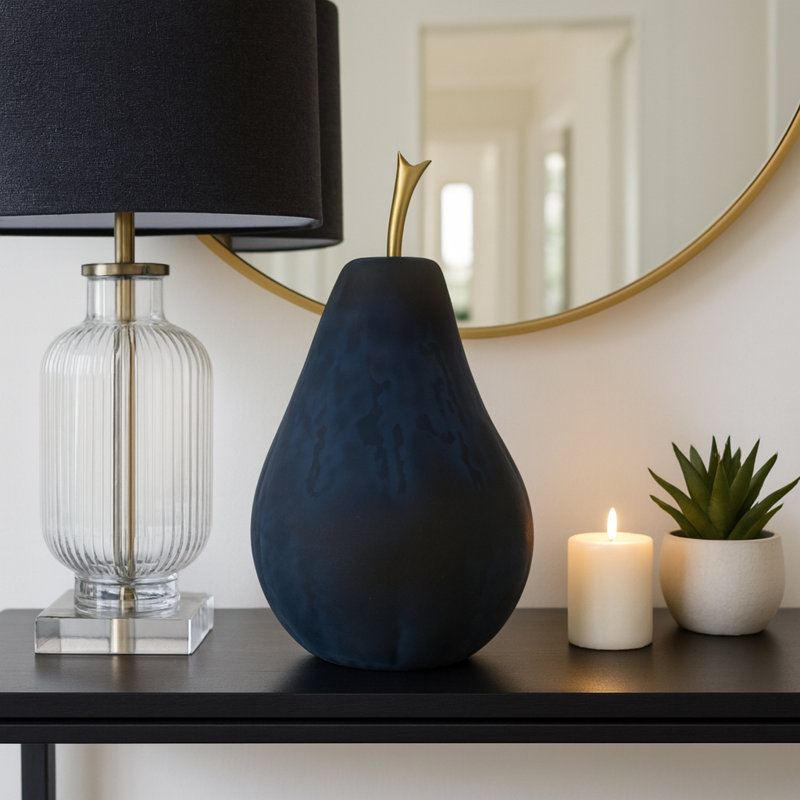 Osiris Modern Glass Pear Figurine Sculpture - Decorative Objects Or Statues For Home Decor And Living Room Decorations - Black