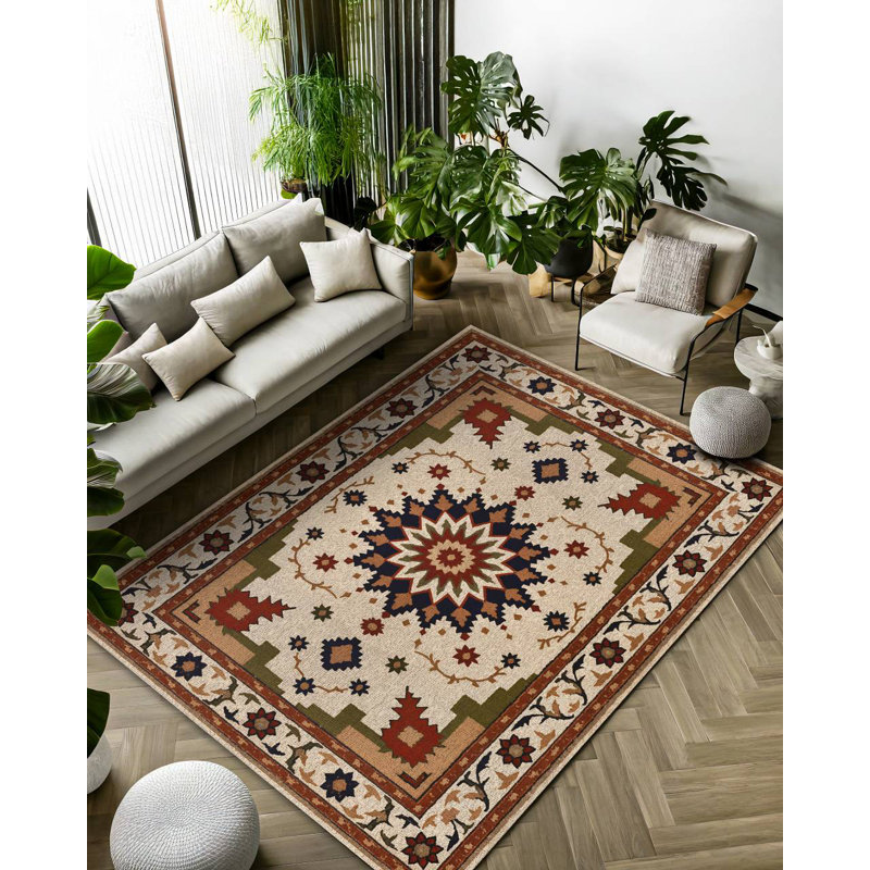 Madeline Collection Digital Print Cotton-Polyester Brown Beige Moroccan Rug, Runner 3'4" x 11'6"