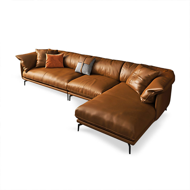 Canapé modulaire 3 pièces rembourré, Cuir grainé orange / cuir assorti, Orienté à droite