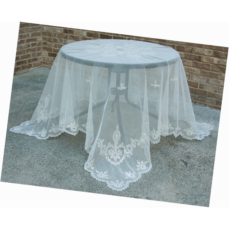 80 in. x 80 in. Merrigold Lace Embroidered Tablecloth with Beaded Accents 80 in. x 80 in. Merrigold Lace Embroidered Tablecloth with Beaded Accents