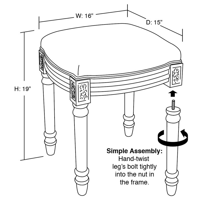 Paris Crest Chestnut Brown Wood and Linen Vanity Stool