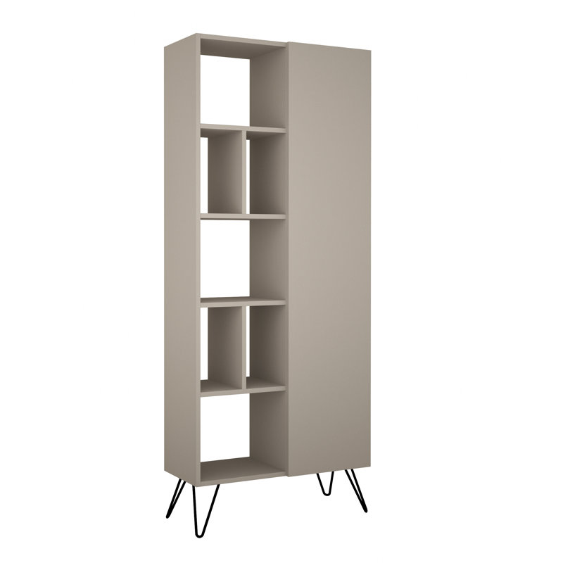 Modern Bookshelf with Metal Legs, Light Mocha Finish, 31.1 x 74.8 x 12.6 inches | 100% Melamine Coated Particle Board, Soft-Close Hinges | Wall-Mountable, Numerous Shelves, 66.1 lbs Capacity per Shelf | Industrial & Scandinavian Design