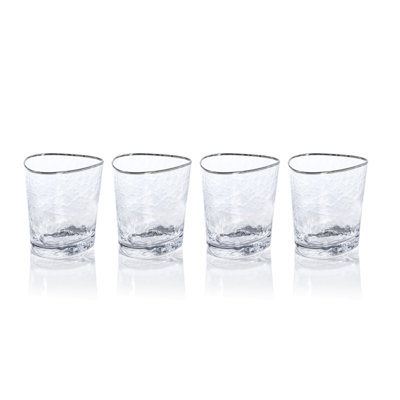 Sinquefield Triangular Double Old Fashioned Glasses with Platinum Rim, Set of 4