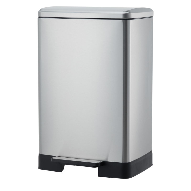Poubelle 60L, poubelle de cuisine en acier inoxydable avec pédale, couvercle silencieux à fermeture en douceur, seau intérieur amovible, poubelle compacte pour la maison, le bureau et la salle de bain