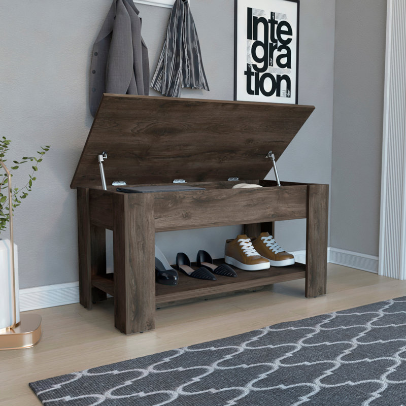 1-Shelf Lid Top Storage Table Light Oak, Brown