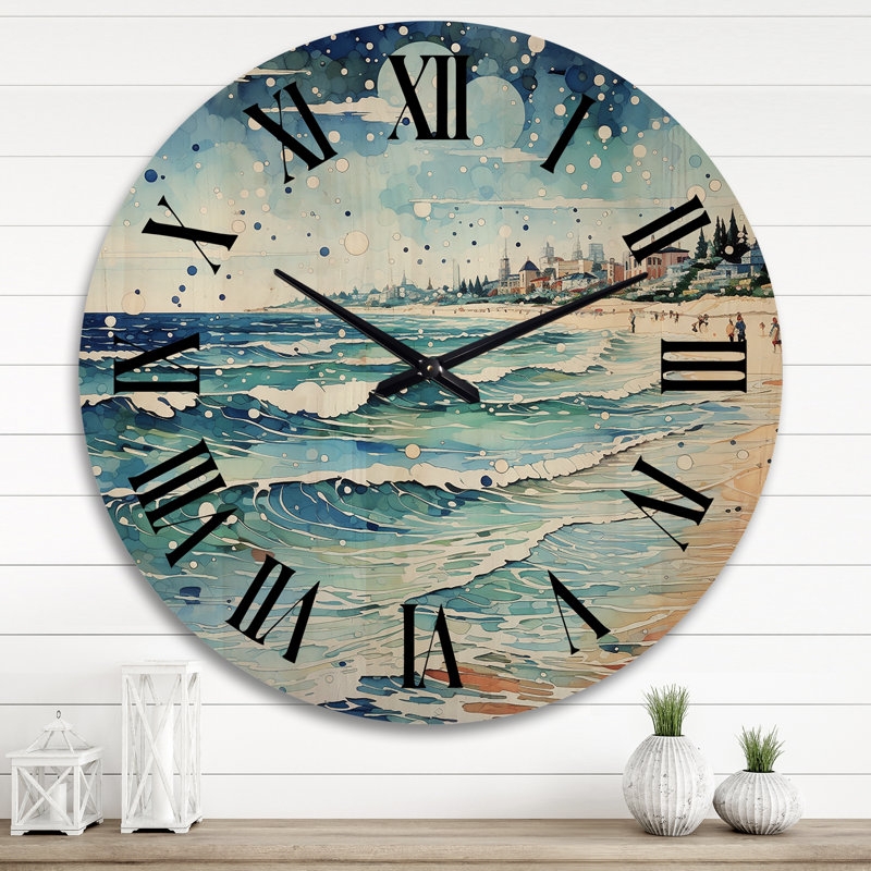 Photo de plage Sandy Serenade IV - Très grande horloge murale en bois, Très grand