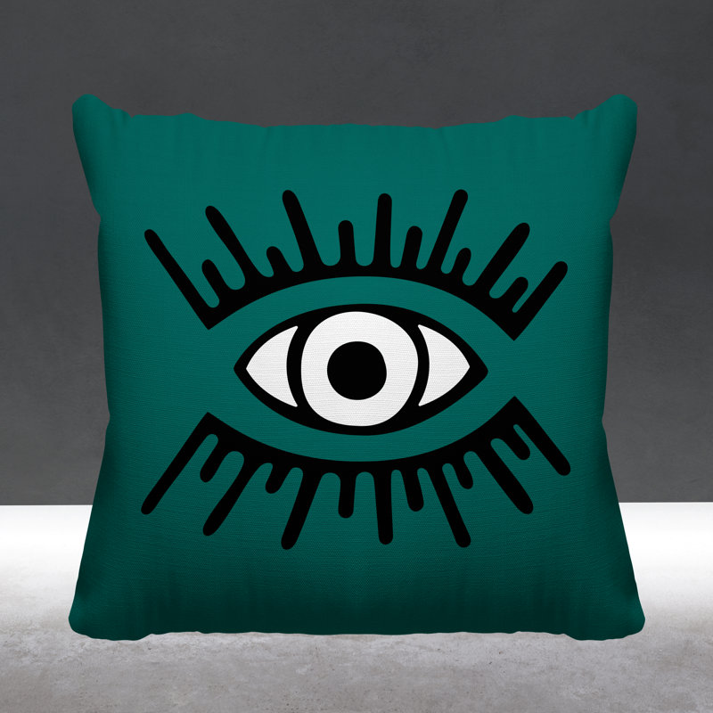 Coussin intérieur / extérieur Miranda Evil Eye, L 15 po x H 15 po, Émeraude