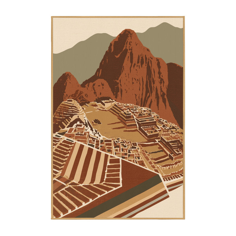 Machine Washable Paitlyn Machu Picchu Peru Global Inspired Block Print Rug in Brown – LightBrown Binding, 7x10