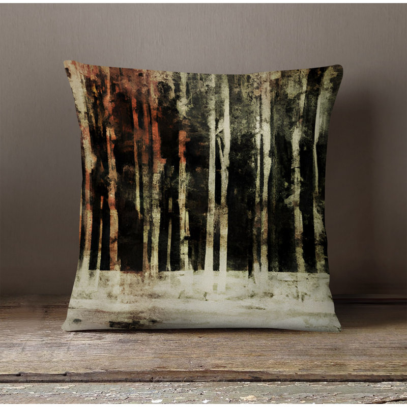 Throw Pillow With Insert, 16"H x 16"W, Black/Brown Striped/Abstract 1