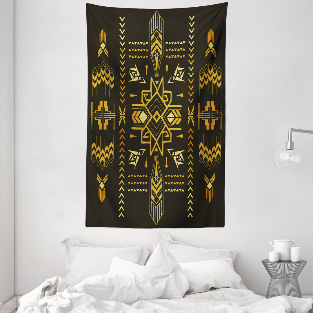 Wandteppich, Tribal Vintage-Aztec, Geometrisch, Dunkelbraun Senf