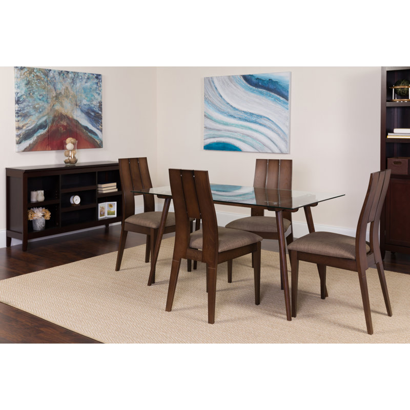 Hunsaker Glass Top Four Leg Dining Set, Espresso