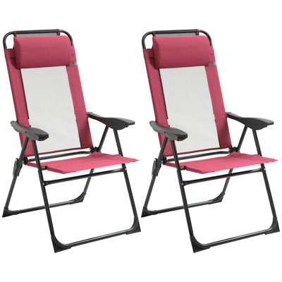 Ensemble de 2 chaises de patio pliantes Outsunny, chaise longue d'extérieur avec dossier réglable en toile, chaise de camping avec appui-tête amovible pour le jardin, la cour et la pelouse