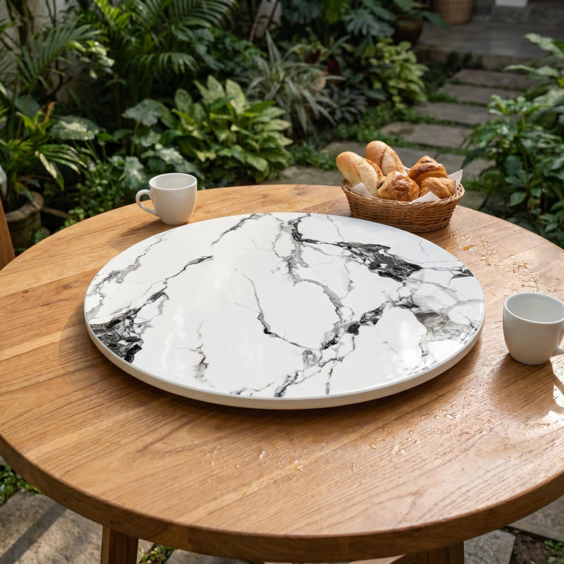 Table tournante, H 0,47 po x L 31,5 po x l 31,5 po, Blanc/Noir