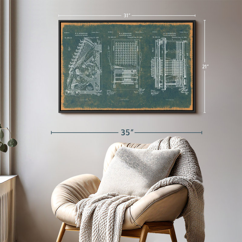 Impression sur toile bleu sarcelle calculatrice, H 21 po x l 31 po