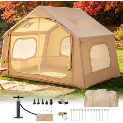 Inflatable Camping Tent for 3-5 People – 68 sq ft, 5-Min Setup, Winter Hot Tent with Stove Jack