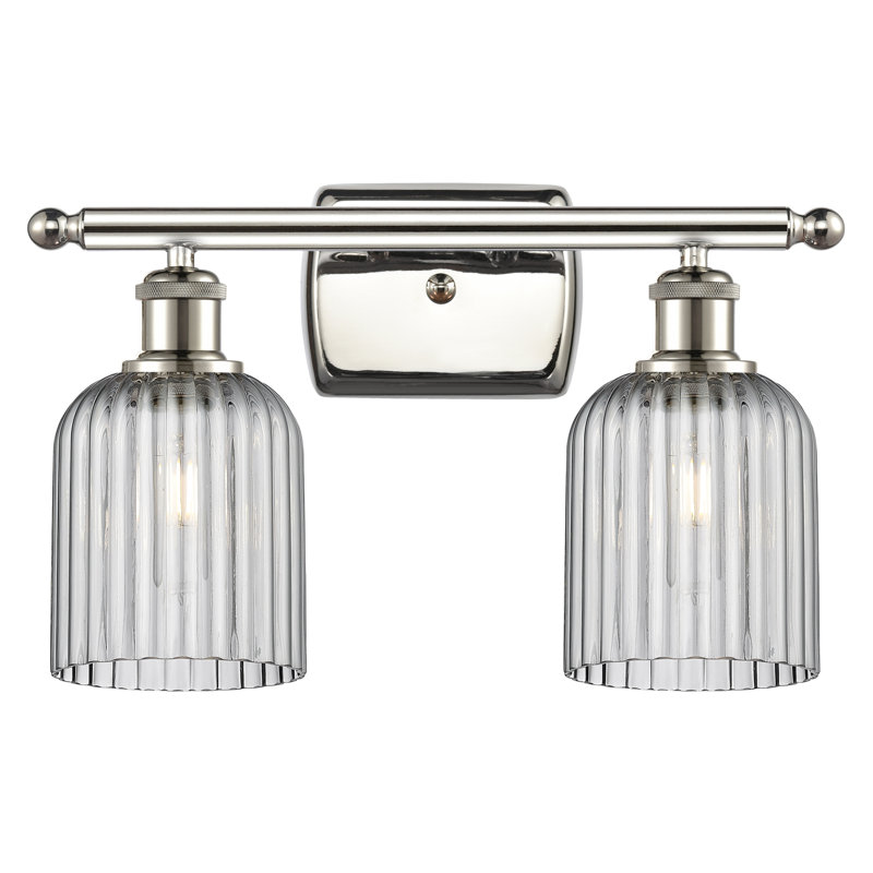 Brysin 15" W 2-Light Dimmable Metal Vanity Light with Glass Shades, Polished Nickel, Light Smoke