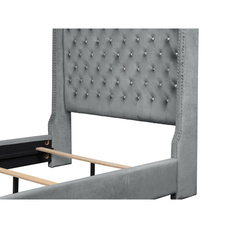 Lit plateforme tapissier Harley-Rose, Grand, Gris