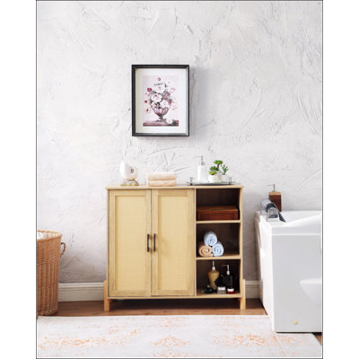 Armoire de rangement Mid-Century moderne avec portes en rotin tissé
