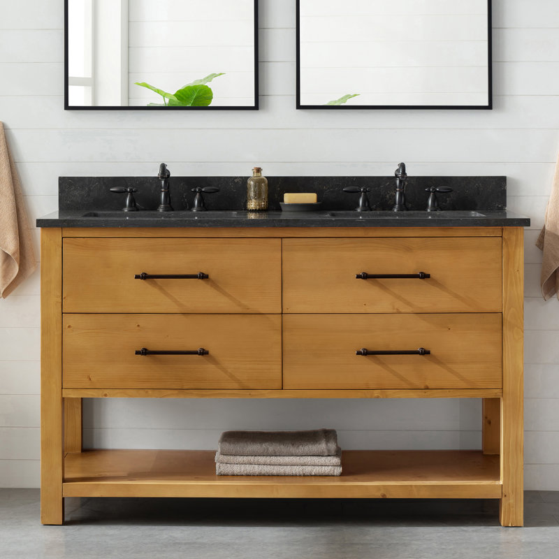Ensemble de meuble-lavabo double 54 po Keri, Naturel / Noir antique