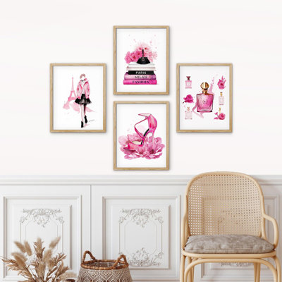 " Fashion Sketch Paris France Eiffel Tower Perfume " 4 - Pieces