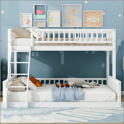 Twin XL Over Queen Bunk Bed With Ladder And Guardrails