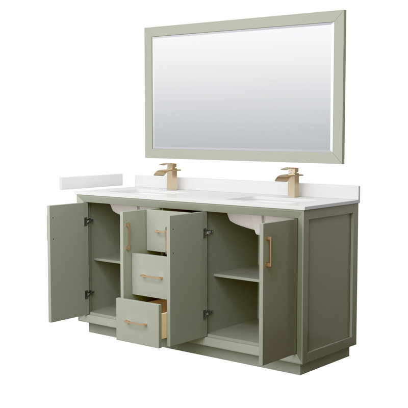 Strada 66'' W Double Vanity, White Quartz, Light Green, Brushed Nickel