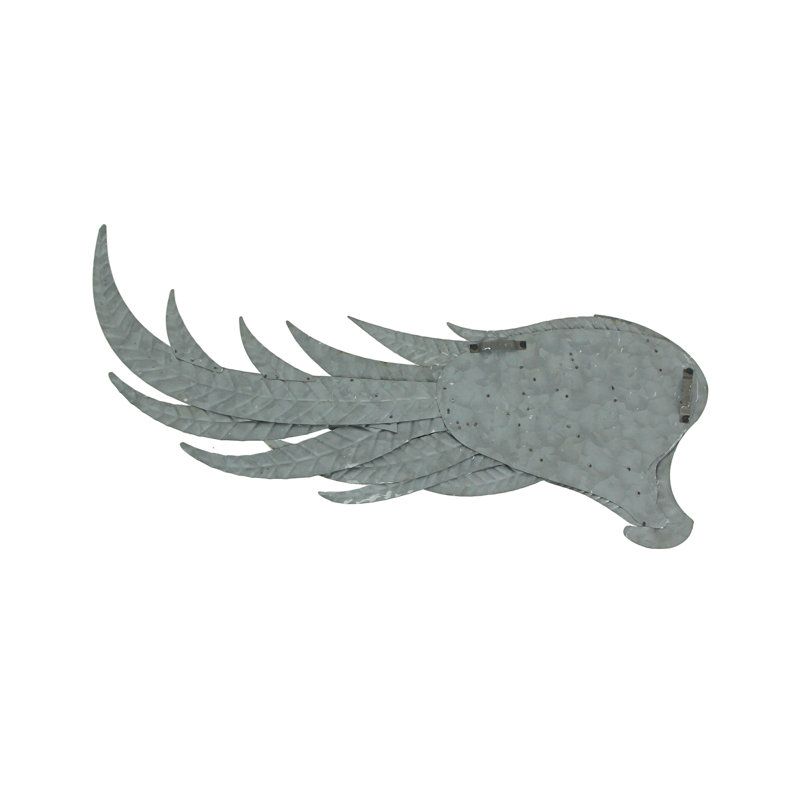 Farmhouse galvanized grey metal angel wings wall sculpture set for indoor/outdoor rustic decor — 11.75 x 0.5 x 23 in. each