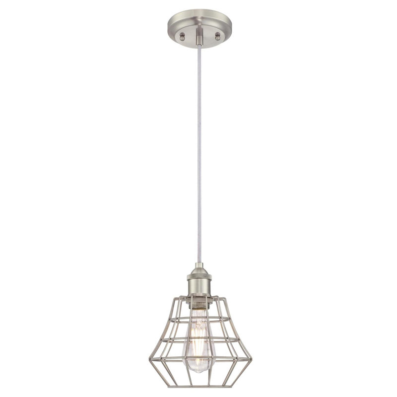 Luminaire suspendu géométrique 1 lumière Trinh, Nickel brossé, H 55 po x l 7,5 po x P 7,5 po 