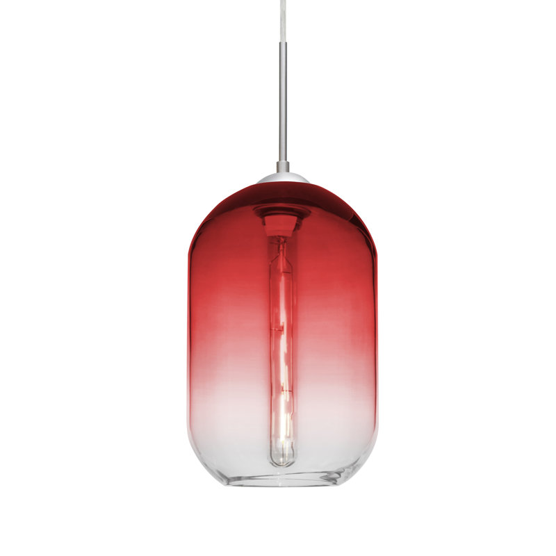 Luminaire suspendu cylindrique à 1 lumière Joseph, Nickel satiné, Rouge
