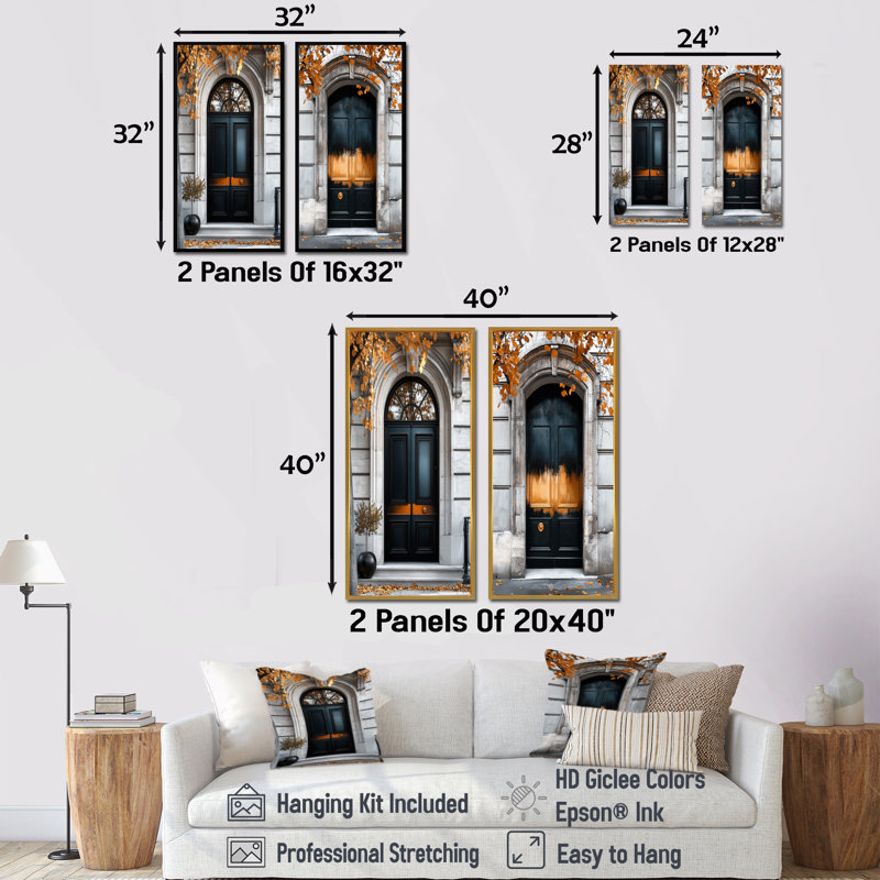«Paris Muse Dorsay Door I - City Paris Wall Art», ensemble de 2 pièces, H 32 po x l 32 po, Encadrement argenté