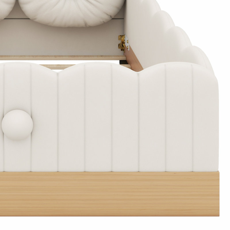 Lit plateforme tapissier confortable avec coussins d'animaux mignons et sacs de rangement intégrés