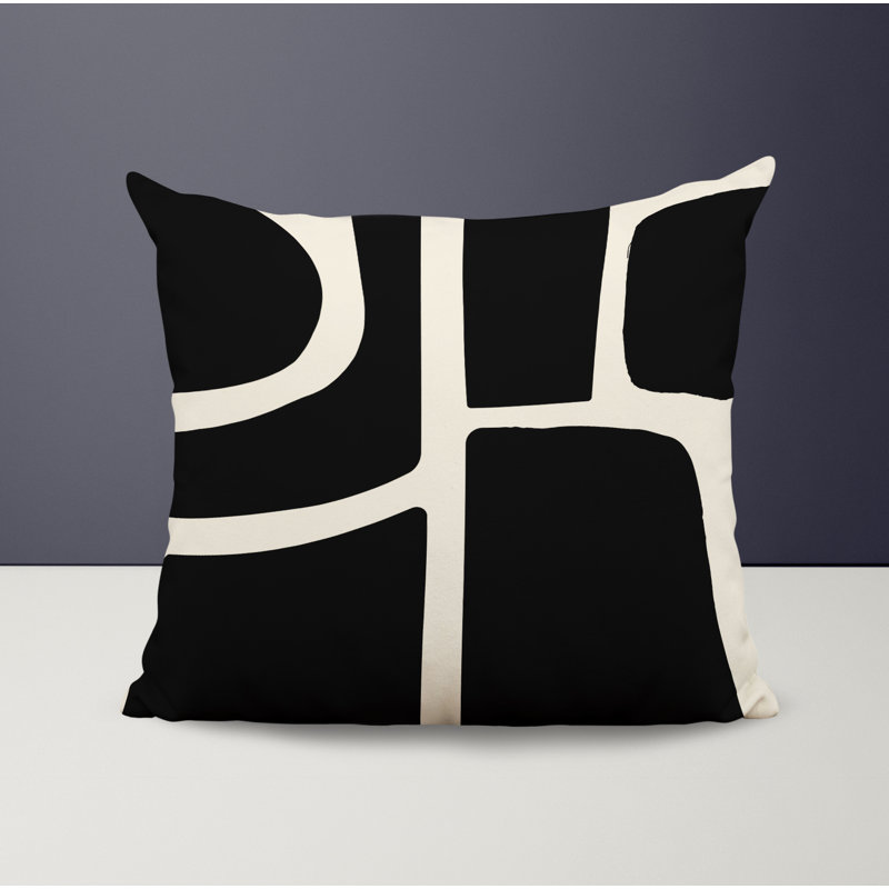 Banksy Abstract Outdoor Reversible Throw Pillow, 15" x 15", Black/Off White