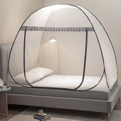 Pop Up Bed Mosquito Net Tent, 90*195cm Grey Full Net Bottom Bed Canopy, Portable Foldable Insect Screen, Indoor Outdoor Bed Tent for Bedroom Dorm Camping