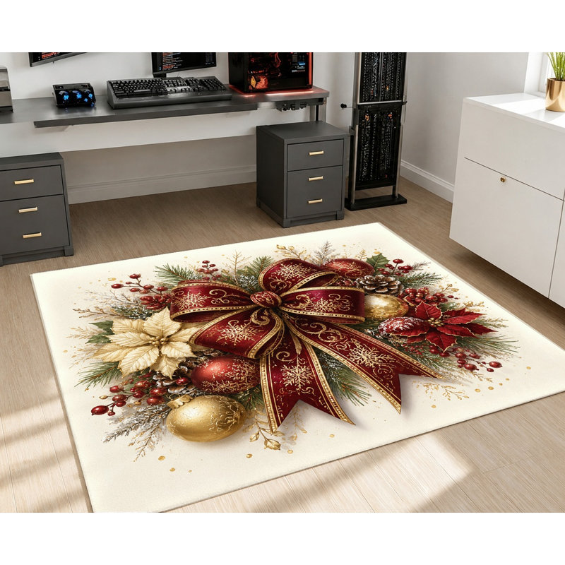 Tapis lavable à la machine Christmas Christmas, Rectangle 3 pi 11 po x 2 pi 7 po (120 x 80 cm)