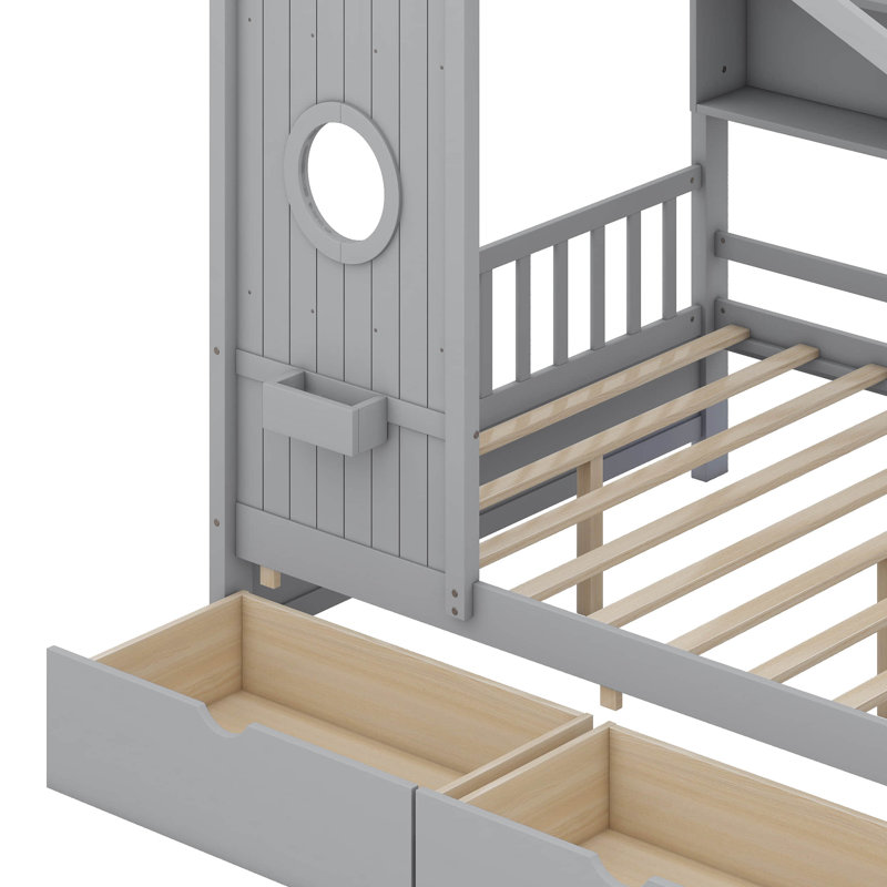 Lit maison en bois Lompico, gris, Double