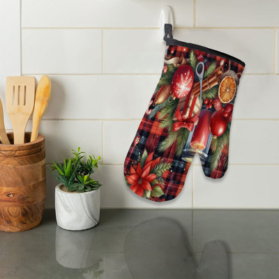 Festive Holiday Plaid Oven Mitt Cotton Twill