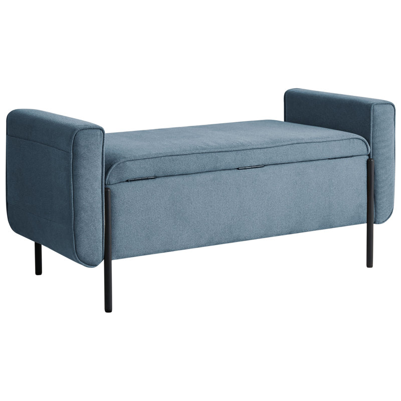 Fabric Upholstered Storage Bench, Blue