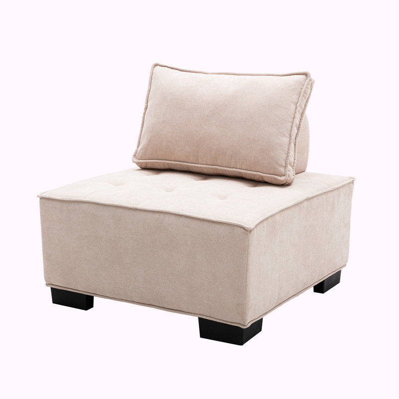 Upholstered Ottoman, Beige Polyester