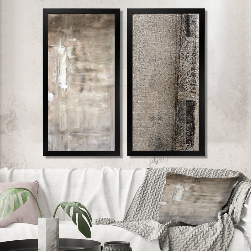 Ensemble d'art mural abstrait brun et beige, ensemble de 2 toiles - fonds de couleurs bruns et beiges, Cadre photo noir