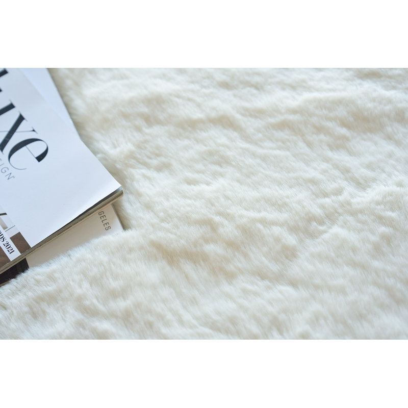 Mink Rectangle Solid Color Handmade Polyester/Acrylic Area Rug in Ivory, Rectangle 2' x 3'