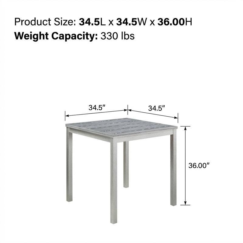 Table de salle à manger à hauteur de comptoir carrée en bois, table de cuisine robuste pour 4 personnes avec bords décoratifs, plateau de table lisse et imperméable, mobilier de salle à manger polyvalent facile à assembler
