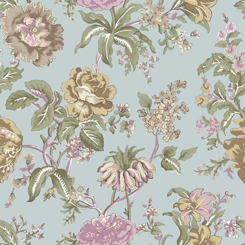 Blooming Garden Collection Oriental Garden Wallpaper Roll, Blue