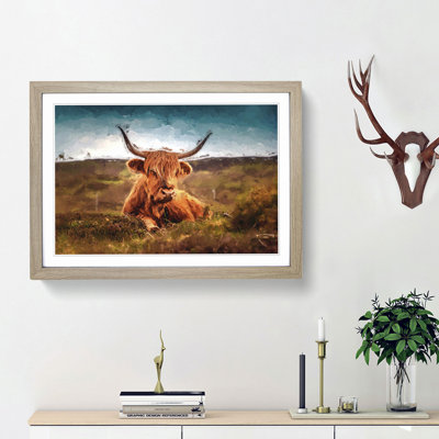 A Resting Highland Cow in Abstract - Framed Print