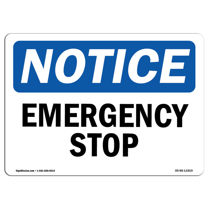 Panneau d'arrêt d'urgence en aluminium 12 x 18