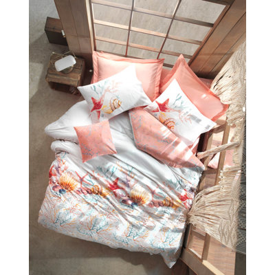 Housse de couette en coton rose / blanc / orange Ranforce
