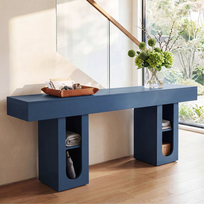Console de 63 po de long avec prise de courant, table de vestibule avec tablettes de rangement, canapé de ferme en panneau de fibres à densité moyenne haute densité pour couloir derrière le canapé, salon