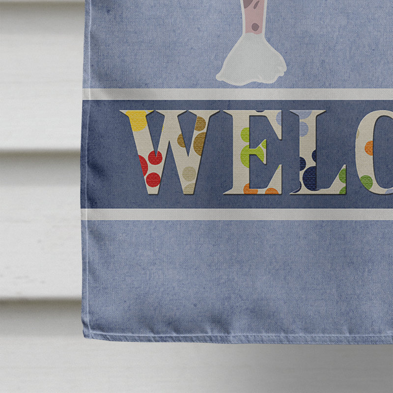 Polyester 2 côtés 40 x 28 po welcome drapeau maison, Chien chinois à crête blanc debout
