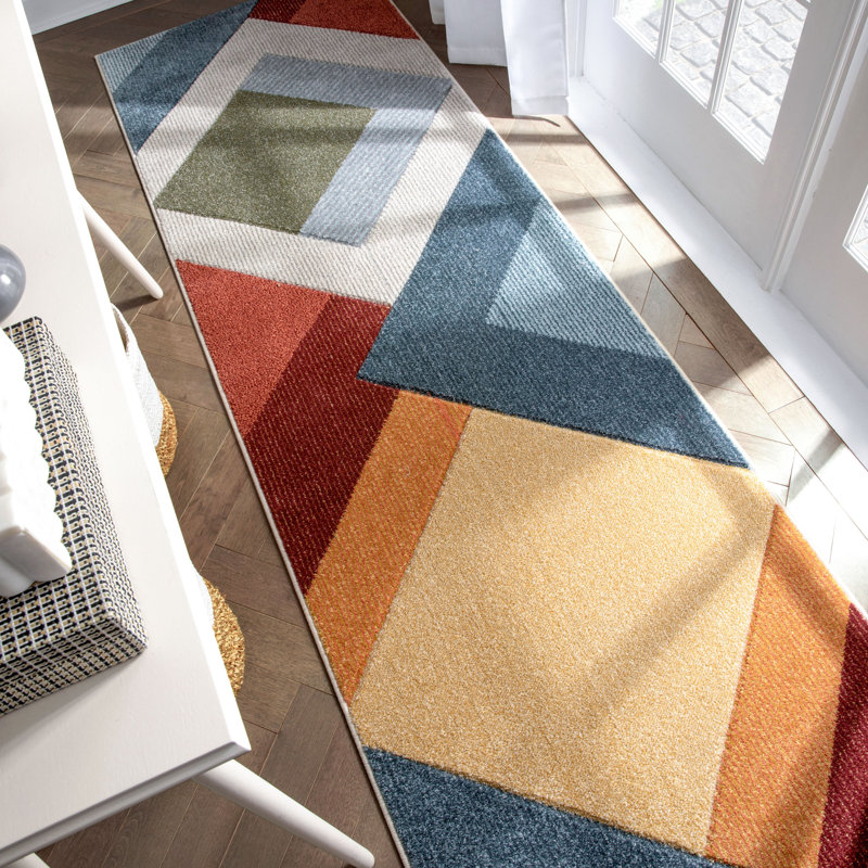 Ruby Geometric Synthetic Area Rug, Runner 80 x 300cm