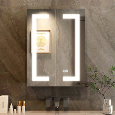32"24" Led Bathroom Wall Cabinet Mirror - Fog, Dimmable , Adjustable Shelf, 2 Doors, Sockets, , Silver Gleaming Medicine With 3 Color Temp, 2-Door Storage,